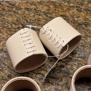Set Of 8 Threshold Faux Leather Napkin Rings Beige New